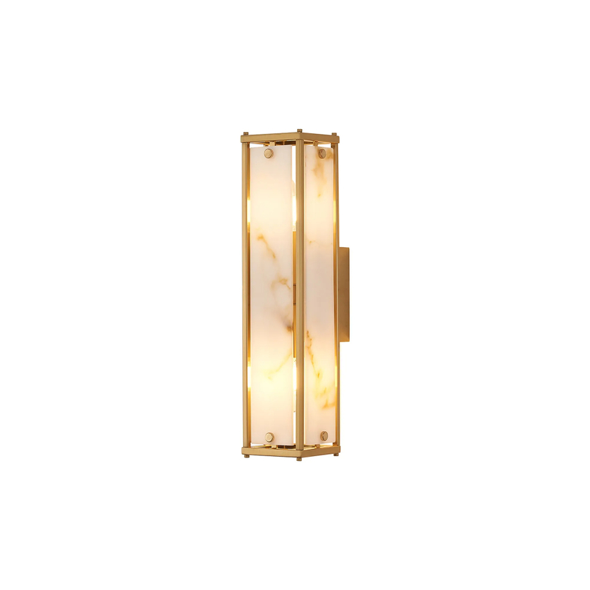 Photograph: Idolite Vault 40cm 2 Light Rectangular Bathroom Wall Light Brass/Brown Faux Alabaster (B) Glass - IP44