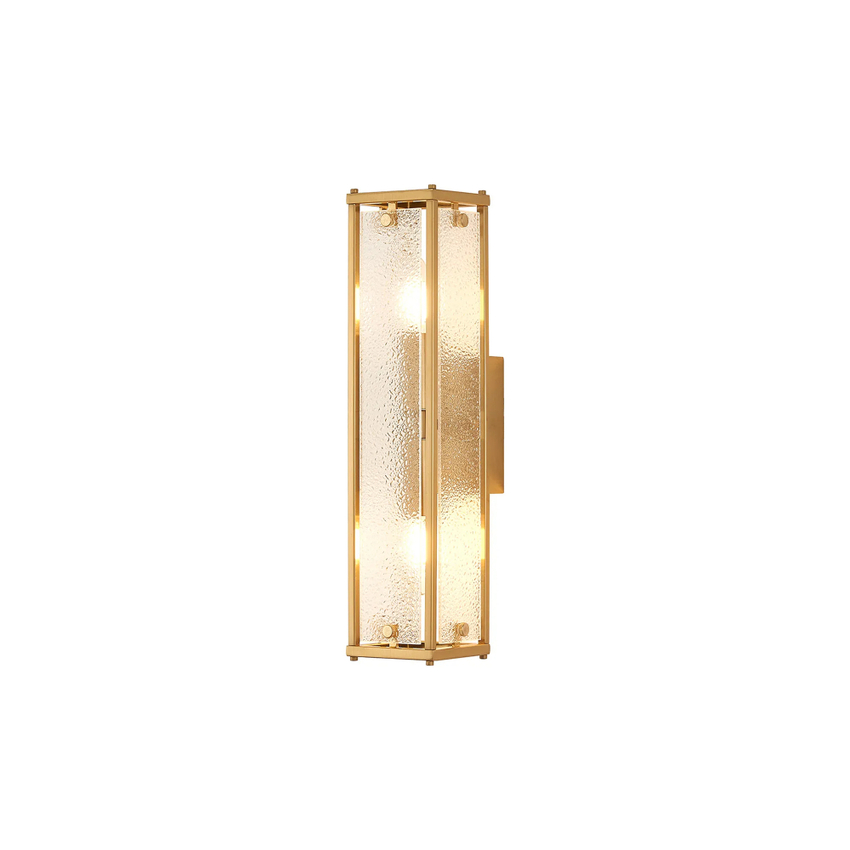 Photograph: Idolite Vault 40cm 2 Light Rectangular Bathroom Wall Light Brass/Clear Diamond Pattern (C) Glass - IP44
