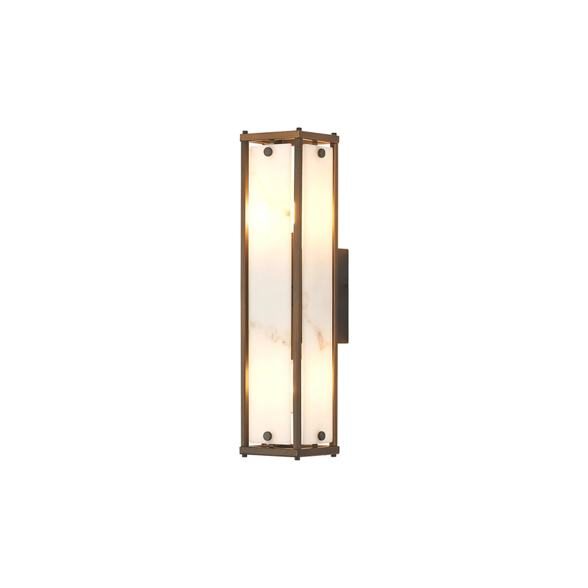 Photograph: Idolite Vault 40cm 2 Light Rectangular Bathroom Wall Light Painted Bronze/Grey Faux Alabaster (B) Glass - IP44