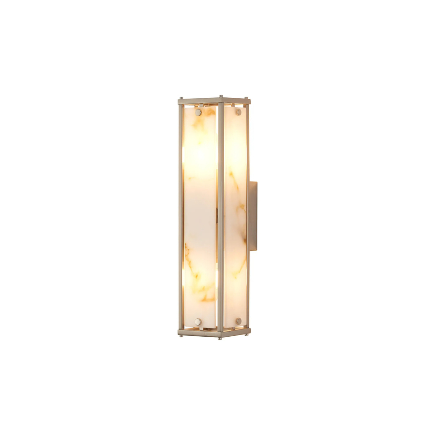 Photograph: Idolite Vault 40cm 2 Light Rectangular Bathroom Wall Light Satin Nickel/Brown Faux Alabaster (B) Glass - IP44