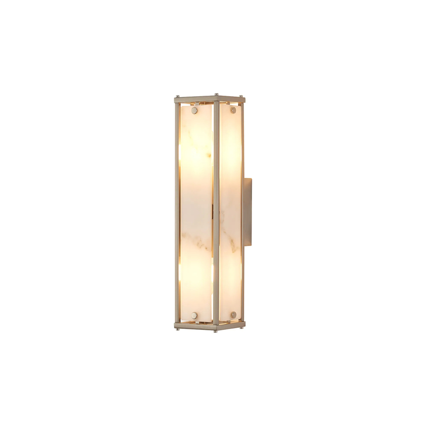Photograph: Idolite Vault 40cm 2 Light Rectangular Bathroom Wall Light Satin Nickel/Grey Faux Alabaster (B) Glass - IP44
