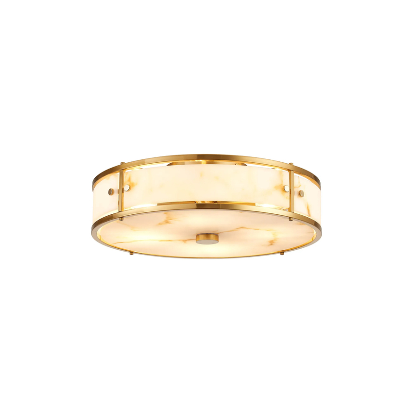 Photograph: Idolite Vault 40cm 4 Light Round Flush Bathroom Ceiling Light Brass/Brown Faux Alabaster (B) Glass - IP44