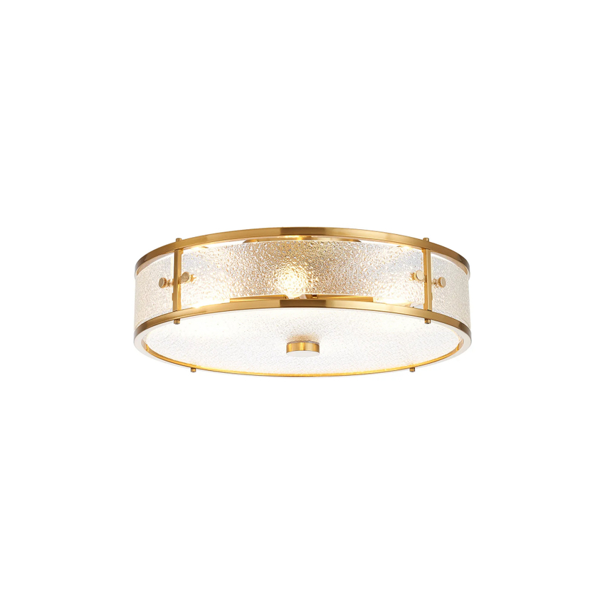 Photograph: Idolite Vault 40cm 4 Light Round Flush Bathroom Ceiling Light Brass/Clear Diamond Pattern (C) Glass - IP44