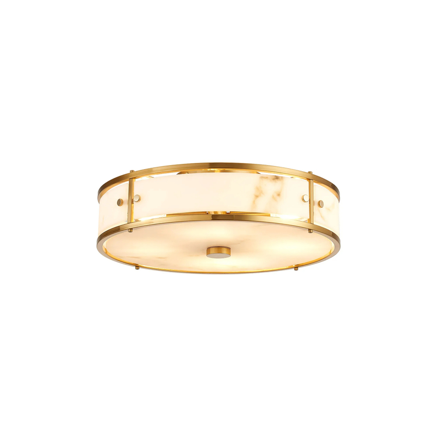 Photograph: Idolite Vault 40cm 4 Light Round Flush Bathroom Ceiling Light Brass/Grey Faux Alabaster (B) Glass - IP44