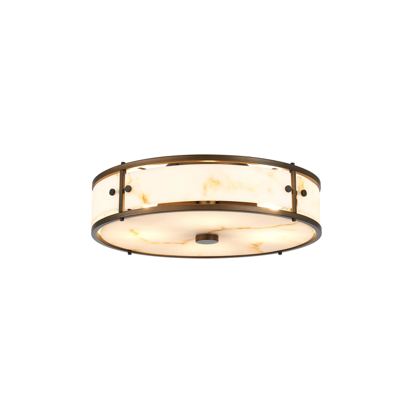 Photograph: Idolite Vault 40cm 4 Light Round Flush Bathroom Ceiling Light Painted Bronze/Brown Faux Alabaster (B) Glass - IP44