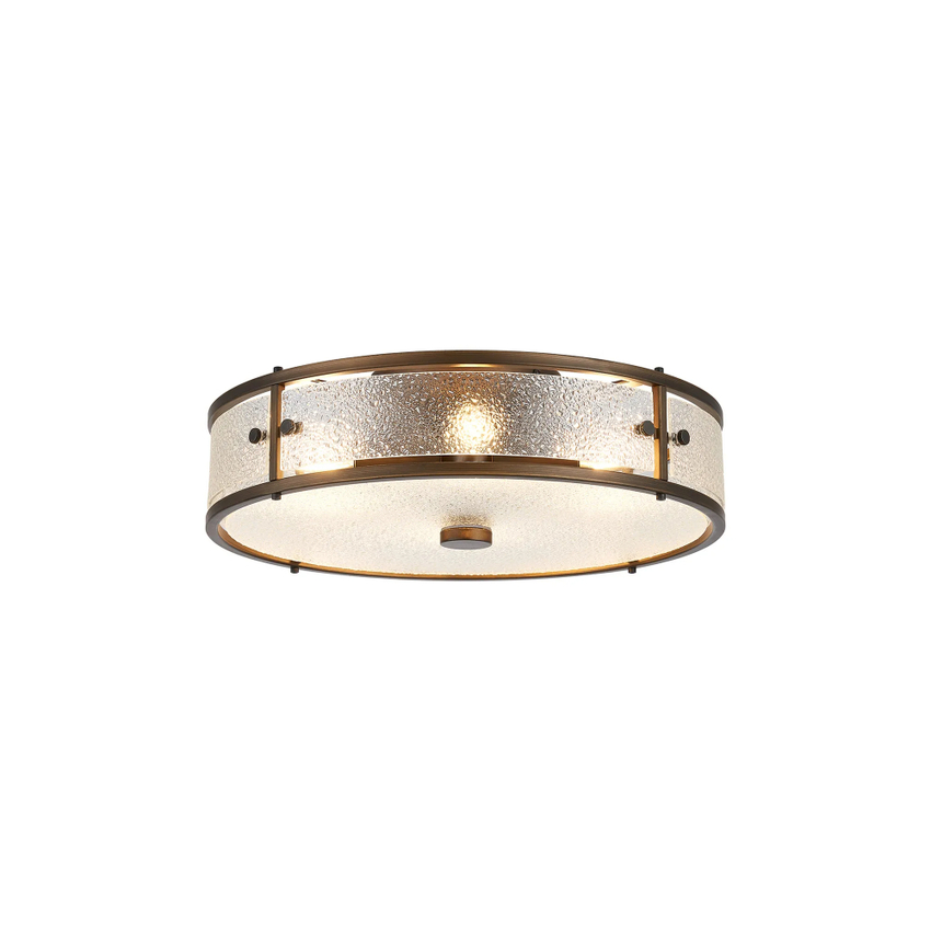Photograph: Idolite Vault 40cm 4 Light Round Flush Bathroom Ceiling Light Painted Bronze/Clear Diamond Pattern (C) Glass - IP44