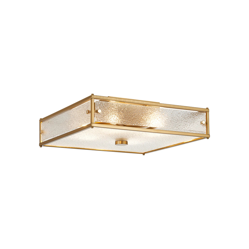 Photograph: Idolite Vault 40x40cm 4 Light Square Flush Bathroom Ceiling Light Brass/Clear Diamond Pattern (C) Glass - IP44