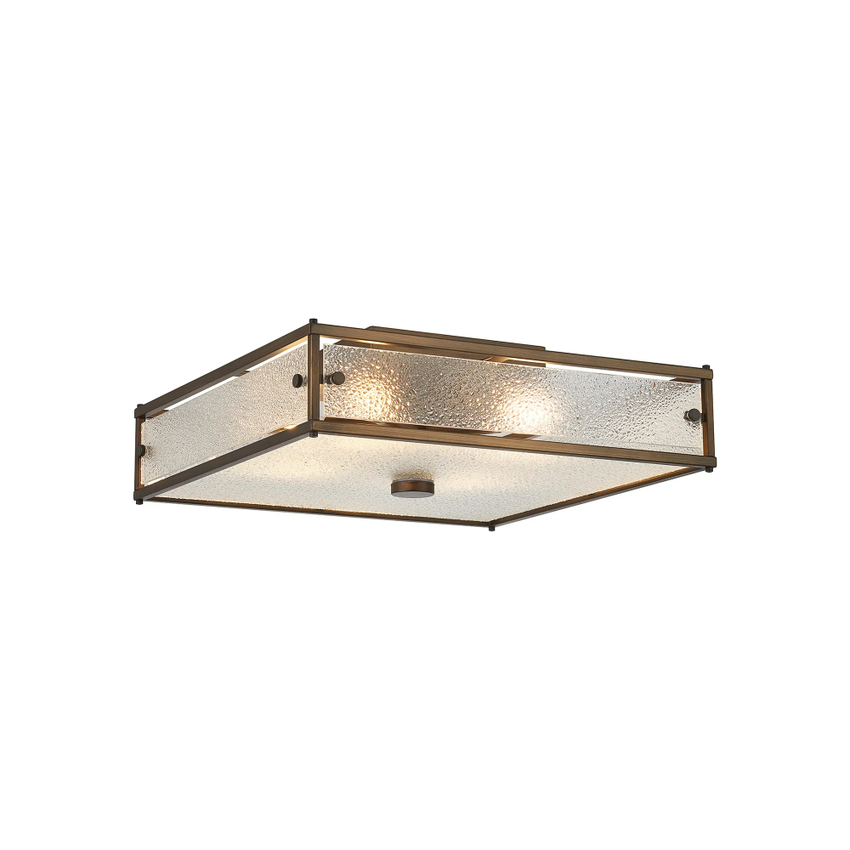 Photograph: Idolite Vault 40x40cm 4 Light Square Flush Bathroom Ceiling Light Painted Bronze/Clear Diamond Pattern (C) Glass - IP44