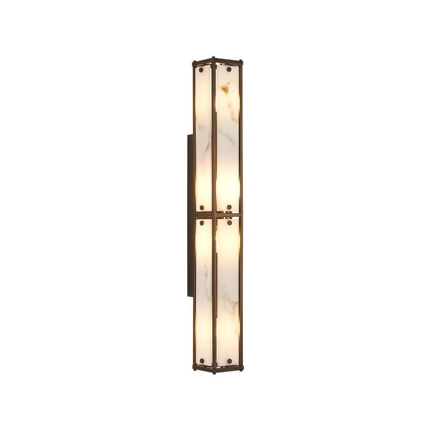 Photograph: Idolite Vault 75cm 4 Light Rectangular Bathroom Wall Light Painted Bronze/Grey Faux Alabaster (B) Glass - IP44