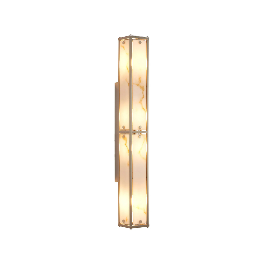 Photograph: Idolite Vault 75cm 4 Light Rectangular Bathroom Wall Light Satin Nickel/Brown Faux Alabaster (B) Glass - IP44