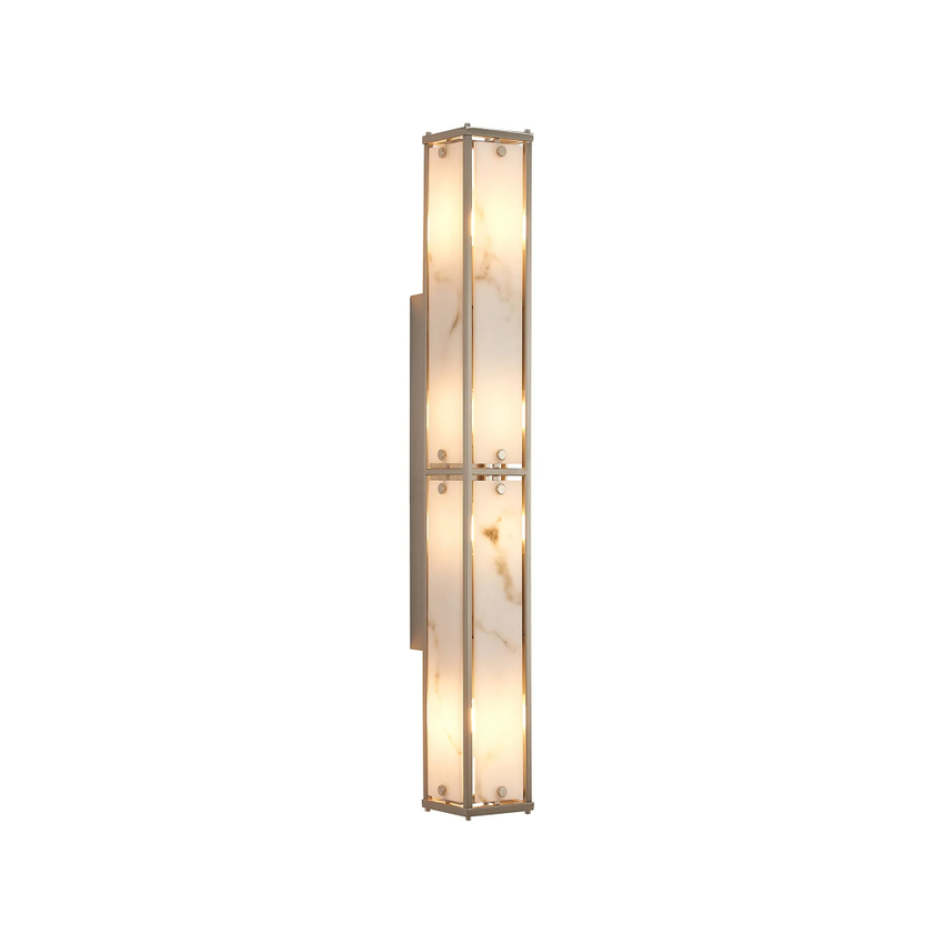 Photograph: Idolite Vault 75cm 4 Light Rectangular Bathroom Wall Light Satin Nickel/Grey Faux Alabaster (B) Glass - IP44