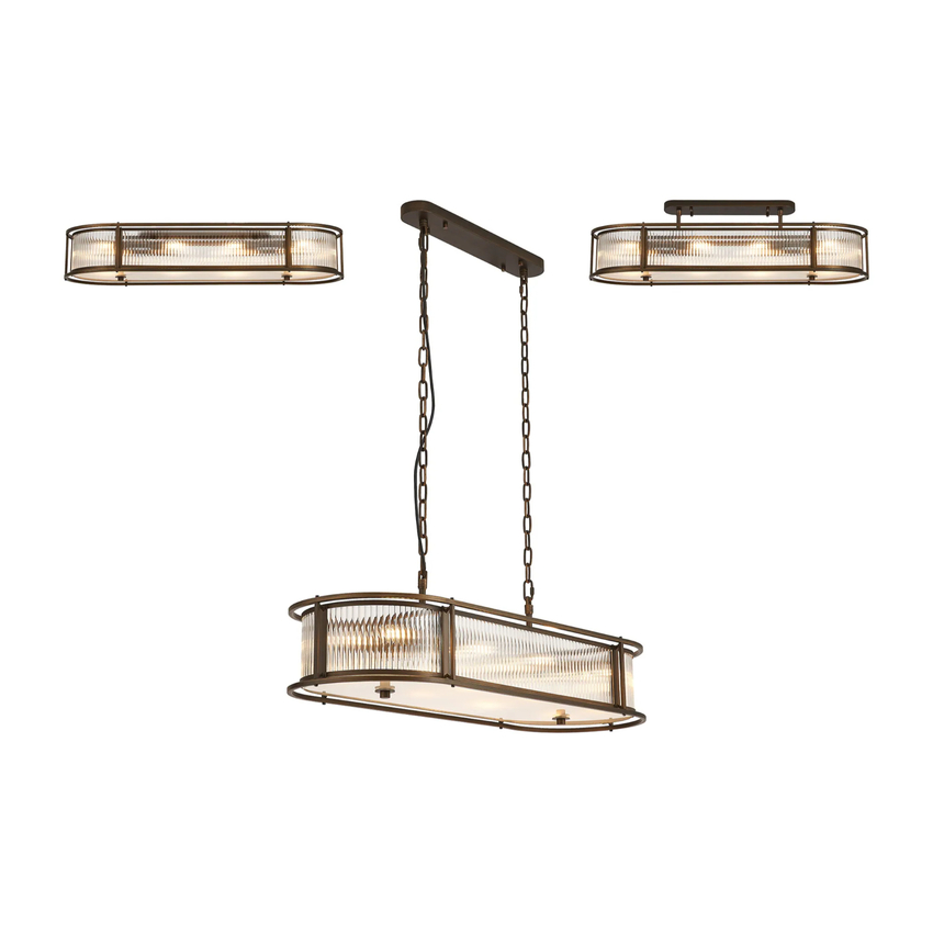 Photograph: Idolite Waine 1m 8 Light Linear Oval Bar Flush Ceiling/Pendant Convertible Bronze/Clear Glass