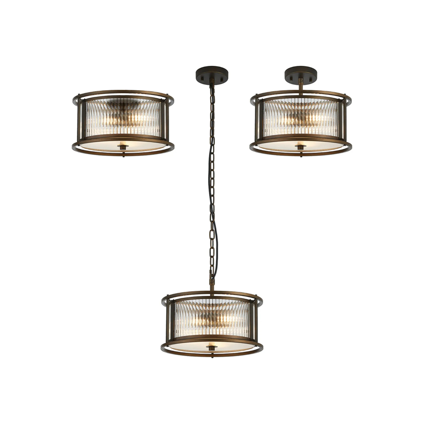Photograph: Idolite Waine 35cm 3 Light Round Flush Ceiling/Pendant Convertible Bronze/Clear Glass