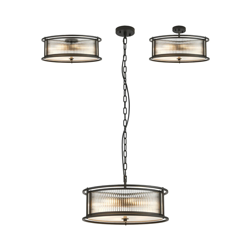 Photograph: Idolite Waine 50cm 6 Light Round Flush Ceiling/Pendant Convertible Black/Clear Glass
