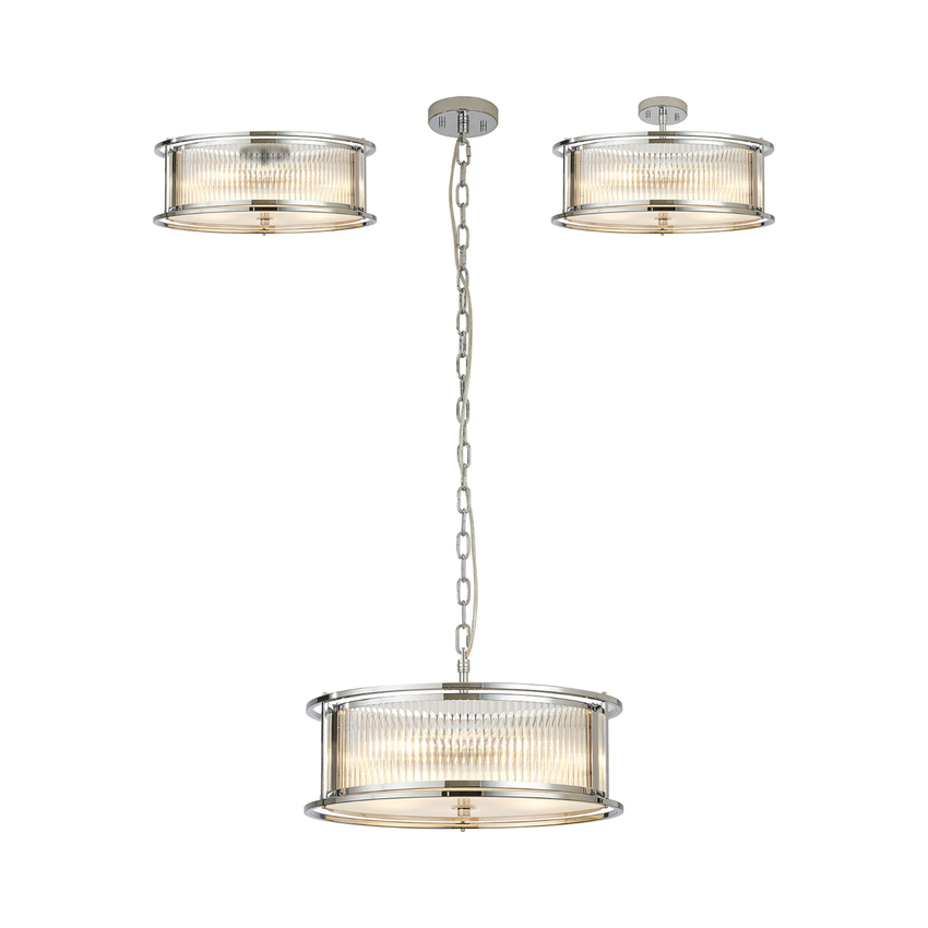 Photograph: Idolite Waine 50cm 6 Light Round Flush Ceiling/Pendant Convertible Polished Chrome/Clear Glass