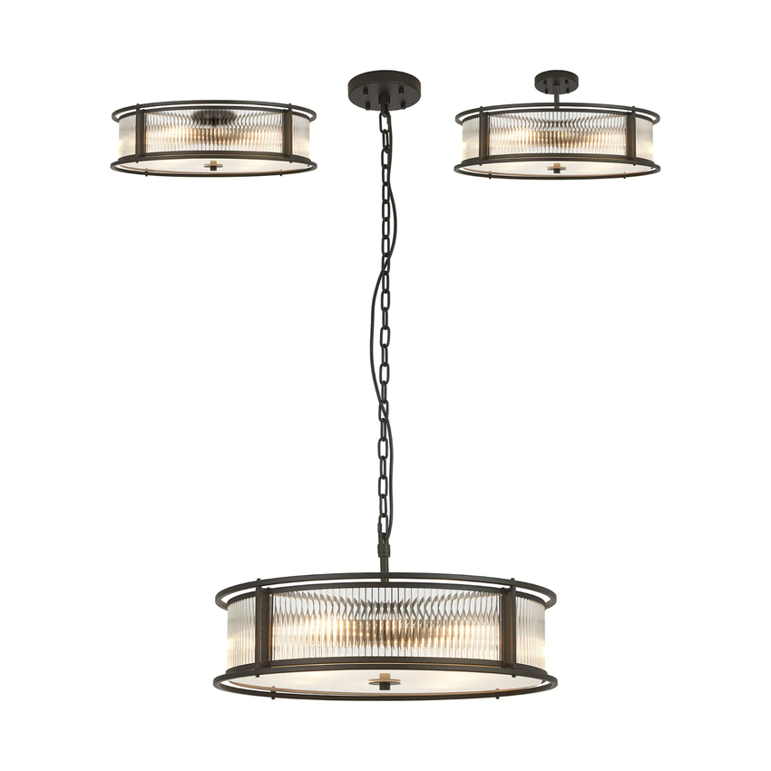 Photograph: Idolite Waine 65cm 8 Light Round Flush Ceiling/Pendant Convertible Black/Clear Glass
