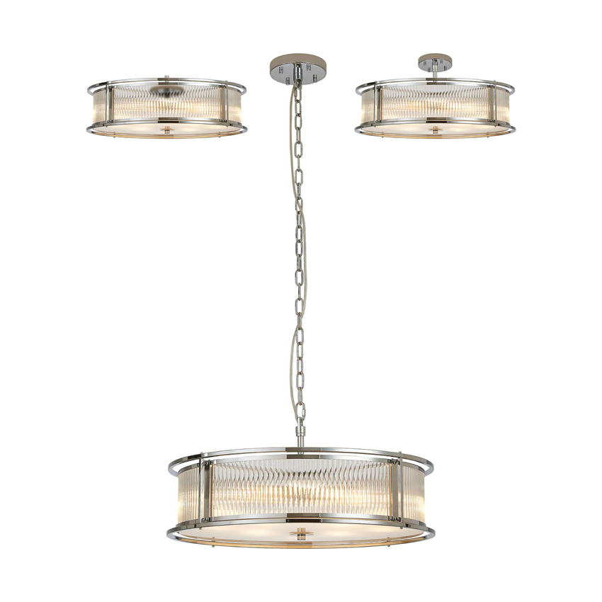 Photograph: Idolite Waine 65cm 8 Light Round Flush Ceiling/Pendant Convertible Polished Nickel/Clear Glass