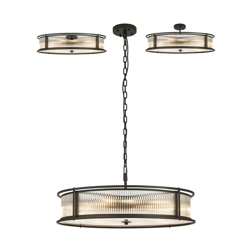 Photograph: Idolite Waine 80cm 10 Light Round Flush Ceiling/Pendant Convertible Black/Clear Glass
