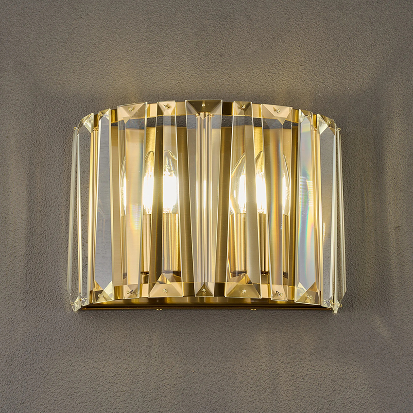 Photograph: Idolite Windsor 2 Light Brass Crystal Wall Light