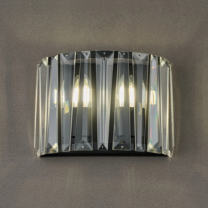 Photograph: Idolite Windsor 2 Light Satin Black Crystal Wall Light