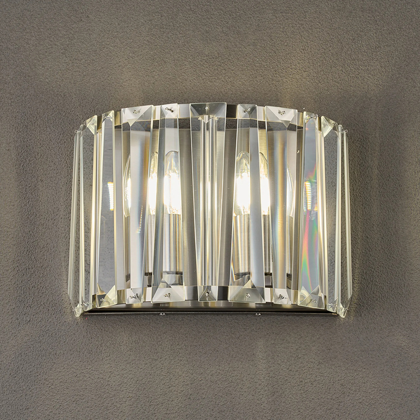 Photograph: Idolite Windsor 2 Light Satin Nickel Crystal Wall Light