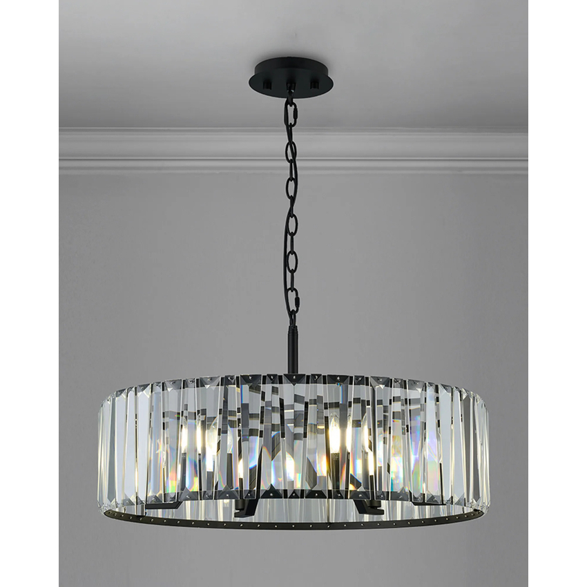 Photograph: Idolite Windsor Satin Black Round 6 Light Crystal Pendant Light - 60cm