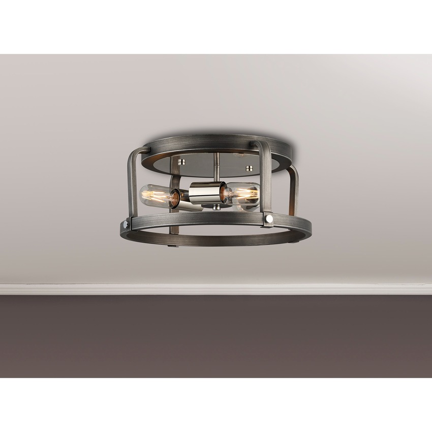 Photograph: Idolite Zala Pewter And Polished Nickel 3 Light Flush Ceiling Light