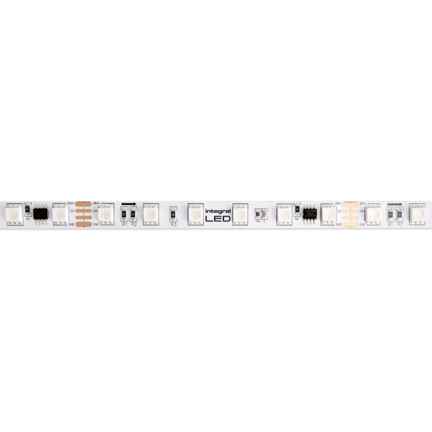 Photograph: Integral RGB Core Splash Proof Digital Chasing 11W Per Metre Colour Change Led Strip 10MM 5 Metre Roll - 24V - IP65