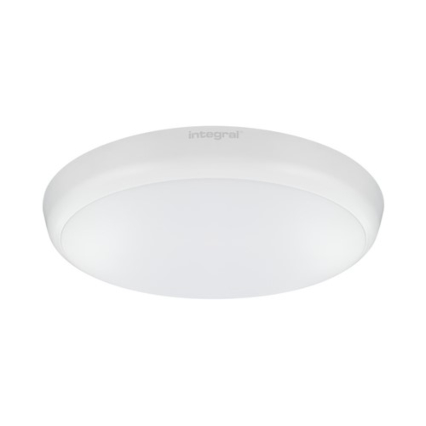 Photograph: Integral Slimline Round 250mm 12W White Emergency 3 Hour Led Bulkhead Light With Sensor - Non-Dimmable - 4000K - IP65