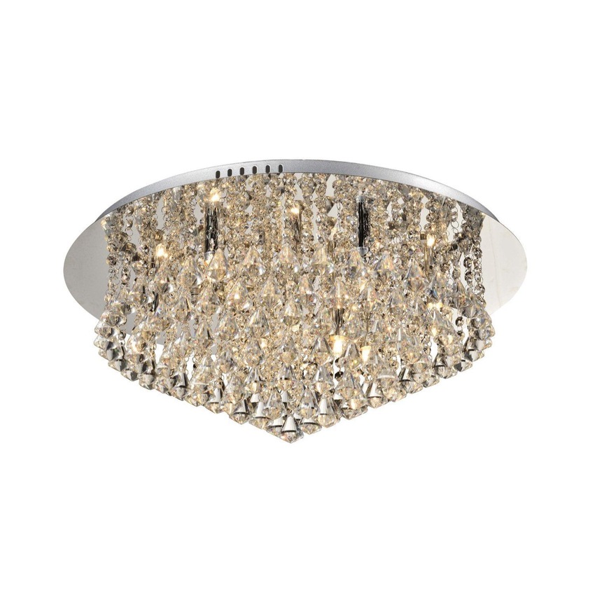 Photograph: Isabella Large Polished Chrome 9 Light Flush Crystal Ceiling Light With Hexagonal Droppers