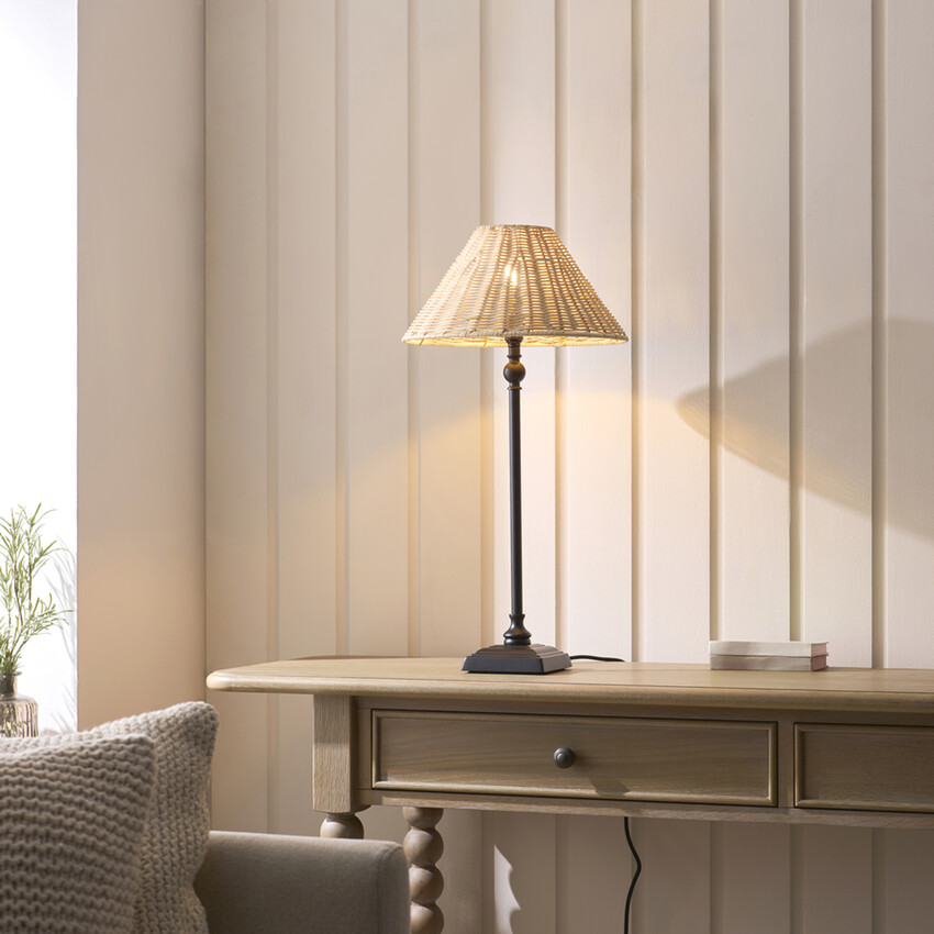 Photograph: Jericho Table Lamp Matt Black With Natural Rattan Shade