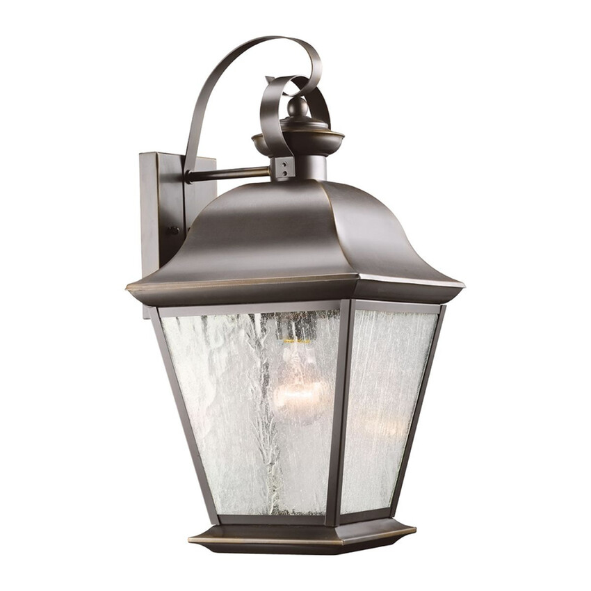 Photograph: Kichler Mount Vernon Large Olde Bronze Finish Outdoor Wall Lantern Complete With Clear Seedy Glass - IP44