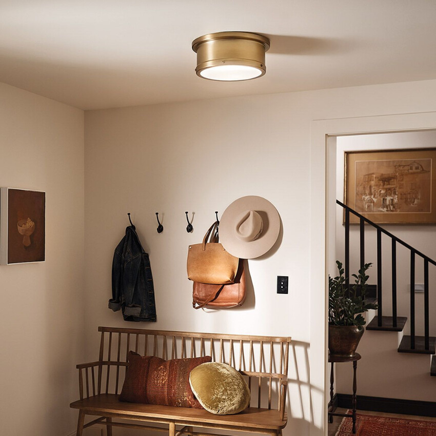 Photograph: Kichler Serca Brushed Natural Brass Medium Flush 2 Light Ceiling Light