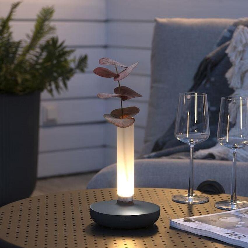 Photograph: Konstsmide Biarritz Grey Outdoor Portable Usb Table Lamp With Frosted Glass - IP54 - 1800K/3000K/4000K