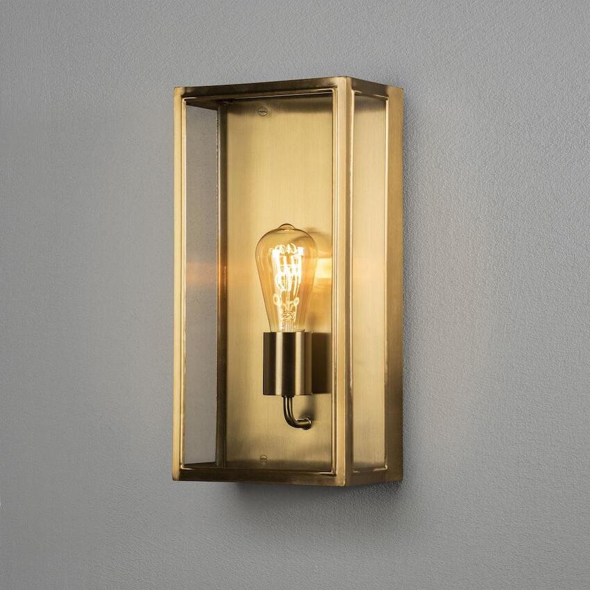 Photograph: Konstsmide Carpi 7349 Brass Exterior Wall Light With Clear Glass Panels