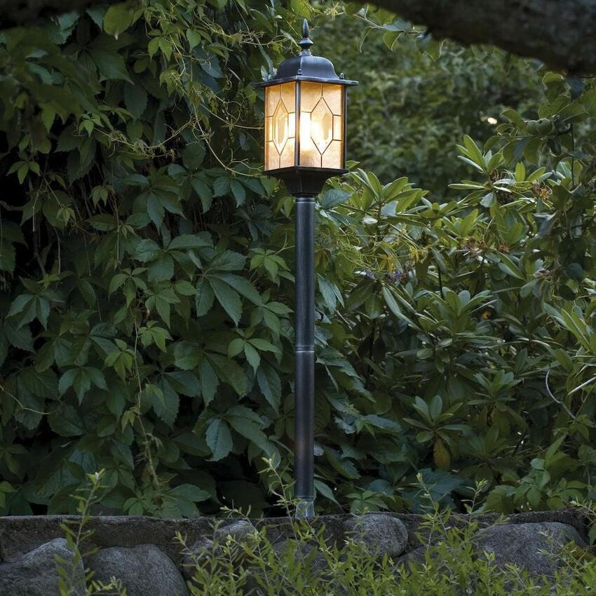 Photograph: Konstsmide Milano Black Exterior Post Lamp Complete With Leaded Effect Acrylic Glass