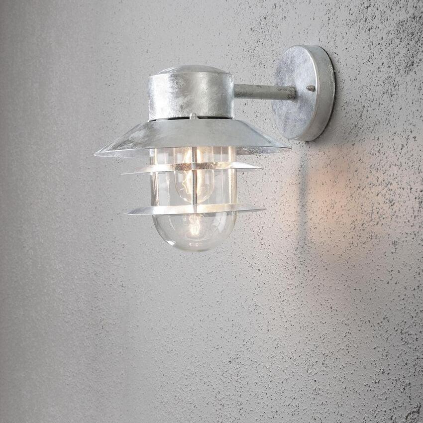 Photograph: Konstsmide Modena Galvanisted Steel Downward Facing Exterior Wall Light Complete With Clear Glass