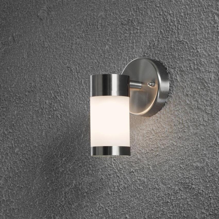 Photograph: Konstsmide Modena Stainless Steel Downward Facing Exterior Wall Light Complete With Opal Glass Lens