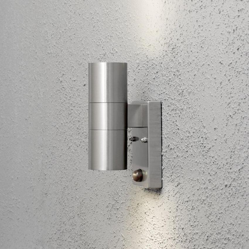 Photograph: Konstsmide Modena Stainless Steel Up And Down Exterior Wall Light Complete With Pir