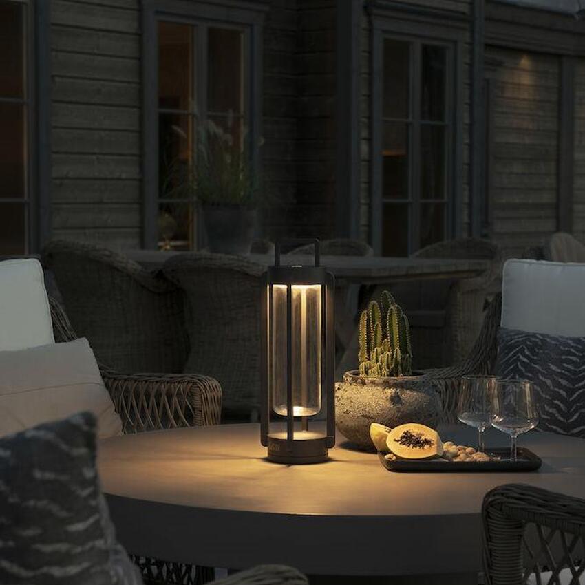 Photograph: Konstsmide Otranto Black Cylindrical Usb Portable Outdoor Table Lamp - IP54 - 2700K/3000K