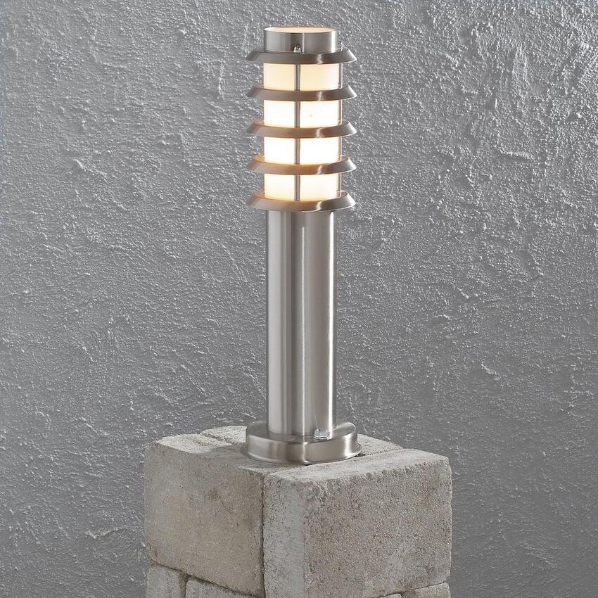 Photograph: Konstsmide Trento Stainless Steel Exterior Pedestal Lamp Complete With Opal Acrylic Lens