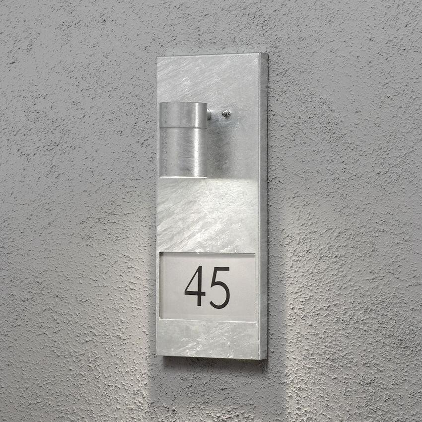 Photograph: Kosnstmide Modena Downward Facing Galvanised Exterior Wall Light Complete With Numbers