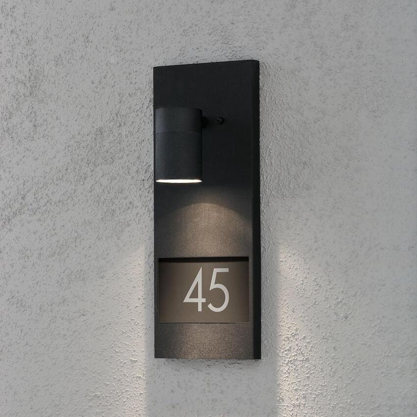 Photograph: Kosnstmide Modena Downward Facing Matt Black Exterior Wall Light Complete With Numbers