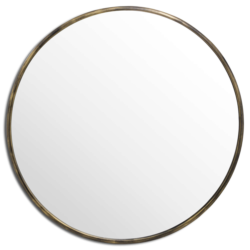 Photograph: Large Round Mirror With Antique Brass Narrow Border 120cm