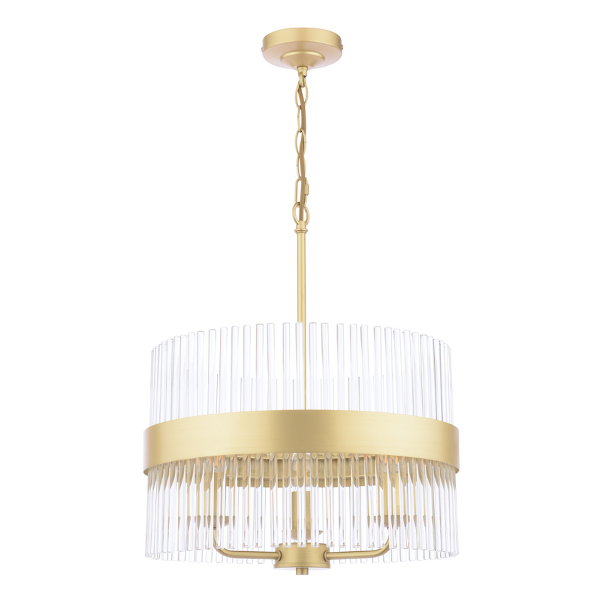 Photograph: Laura Ashley Alexa Matt Antique Brass 3 Light Pendant Light Complete With Glass Rod Decoration
