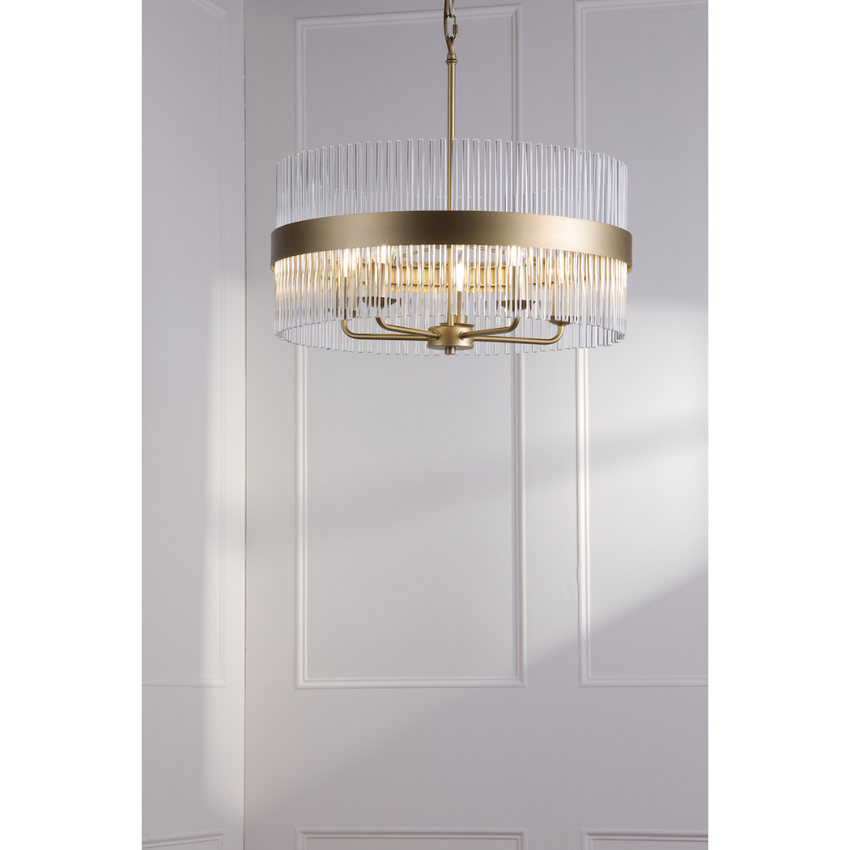 Photograph: Laura Ashley Alexa Matt Antique Brass 5 Light Pendant Light Complete With Glass Rod Decoration