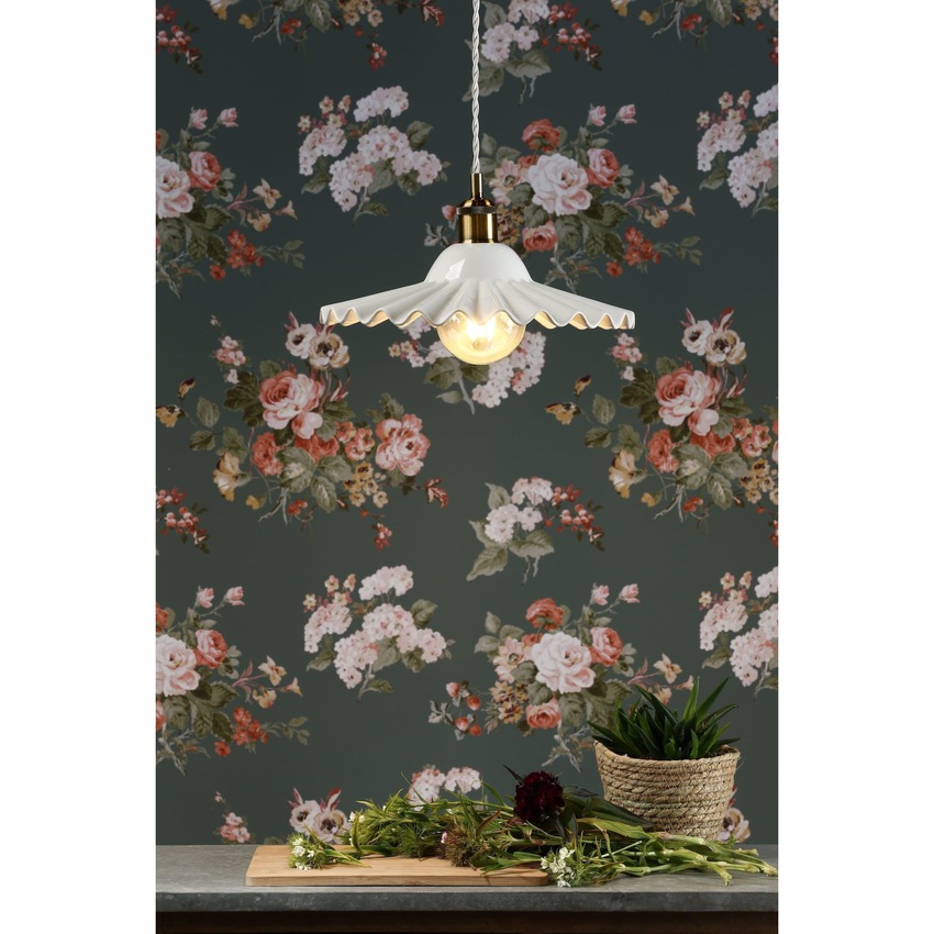 Photograph: Laura Ashley Beca Large Single Pendant In Antique Brass Complete With White Ceramic Shade