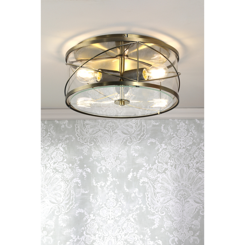 Photograph: Laura Ashley Beckworth 3 Light Flush Antique Brass and Glass