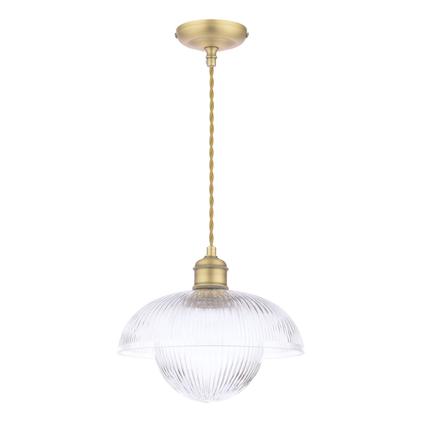 Photograph: Laura Ashley Billham Matt Antique Brass Single Pendant Light Complete With Clear Ribbed Glass