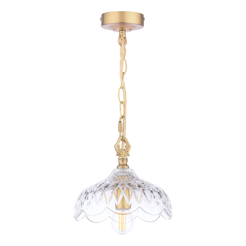 Photograph: Laura Ashley Billham Small Matt Antique Brass Single Pendant Light Complete With Clear Cut Crystal Glass